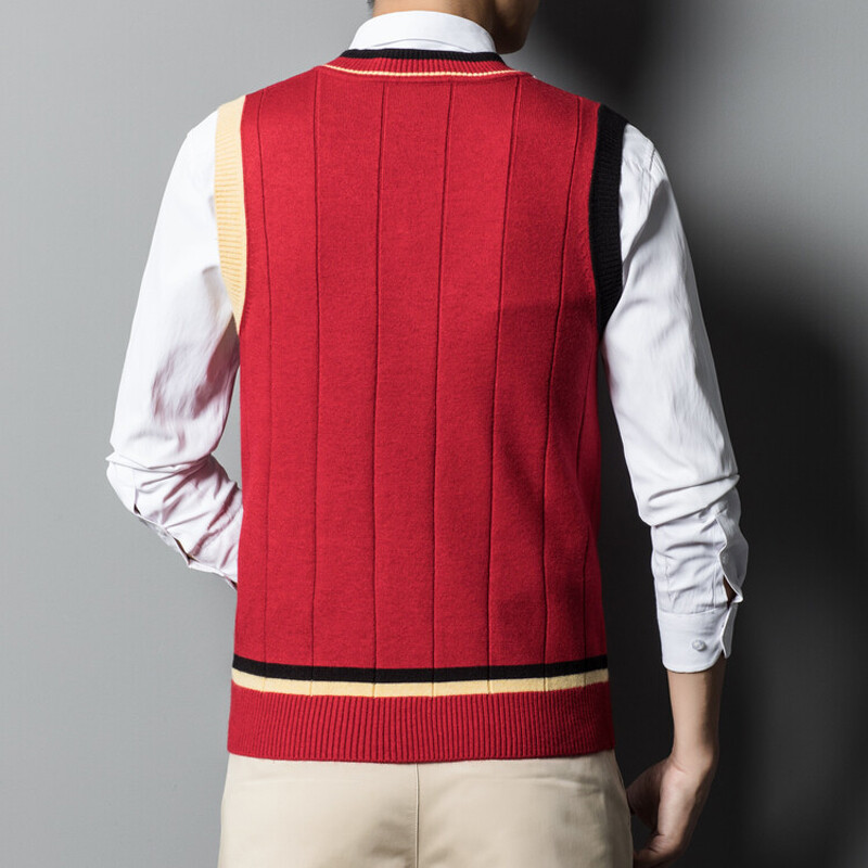 Bărbați din lână tricot vestă rezervor patchwork pulovere fără mâneci Pulover Topuri de bază pentru toamna iarnă modă casual cu decolteu în V 00052