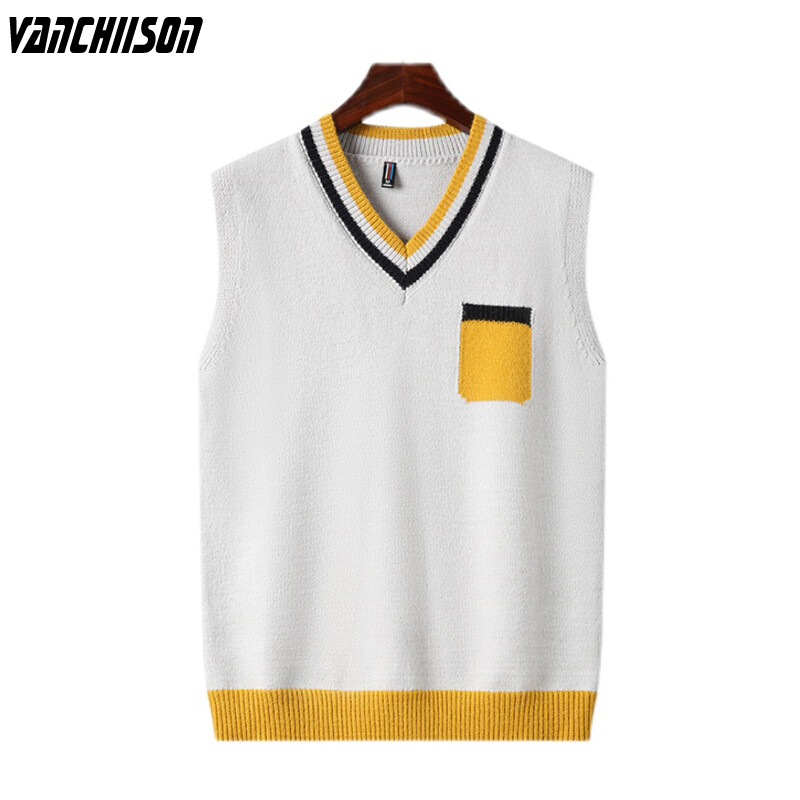 Brend Pletene majice na majice Džepni ležerni osnovni pulover bez rukava za mlade muškarce za jesen zimu Moda s V izrezom 00006