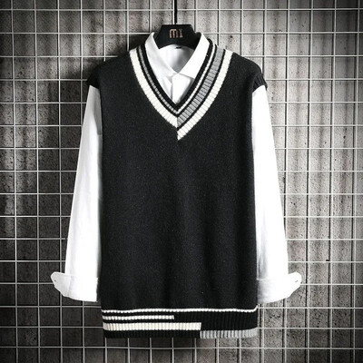 Meeste riided Roheline vest Jaapani retro kootud kampsun meeste V kaelusega varrukateta lapiline vest Korea sügisriided Tänav A