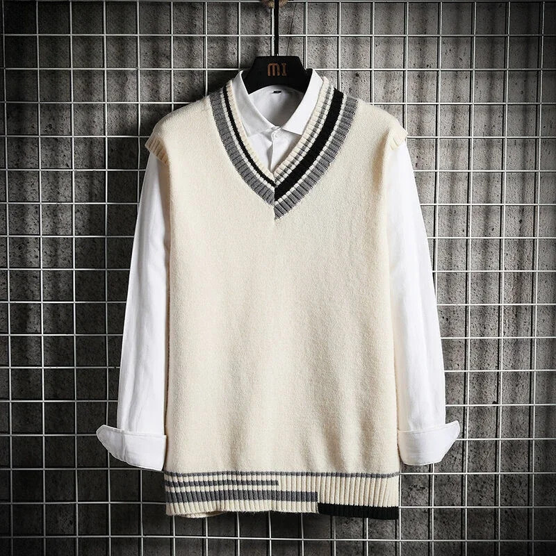 Meeste riided Roheline vest Jaapani retro kootud kampsun meeste V kaelusega varrukateta lapiline vest Korea sügisriided Tänav A