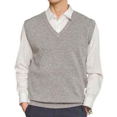 Široki topli džemper, prsluk bez rukava, jednobojni pulover s V-izrezom, pleteni prsluk, muški prsluk