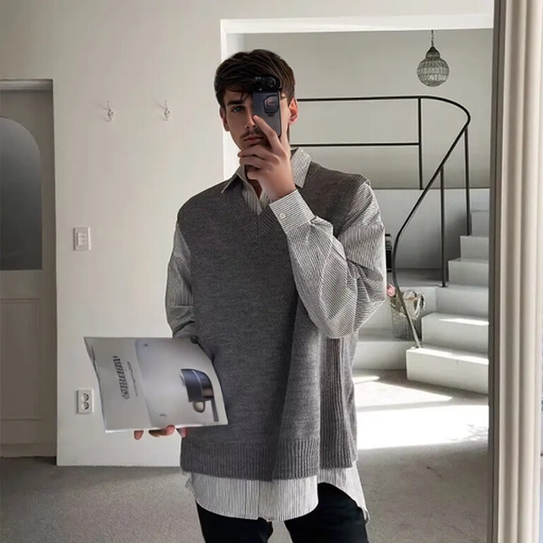 Trendi muški jesenski pulover, prsluk s V-izrezom, pleteni pulover bez rukava, ležerna udobna odjeća