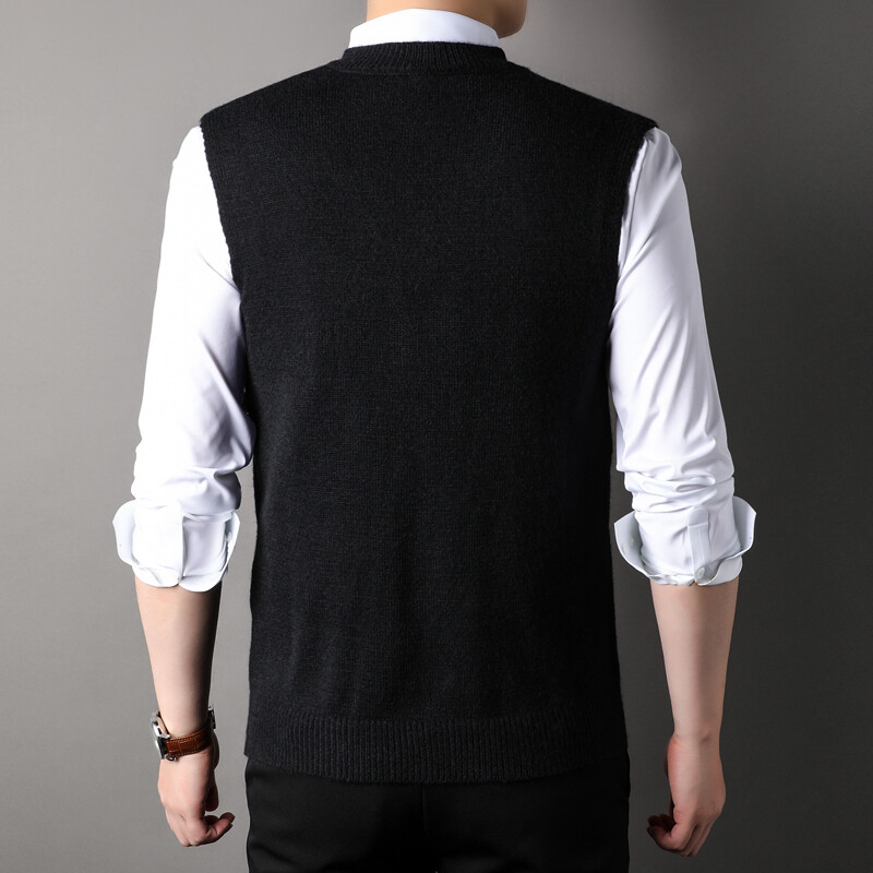 Muški vuneni pleteni prsluk bez rukava, majica s printom slova, osnovni pulover bez rukava za jesen i zimu, muška odjeća u korejskom stilu s V izrezom 00089