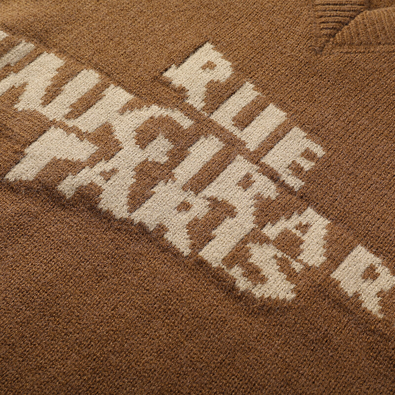 Muški vuneni pleteni prsluk bez rukava, majica s printom slova, osnovni pulover bez rukava za jesen i zimu, muška odjeća u korejskom stilu s V izrezom 00089