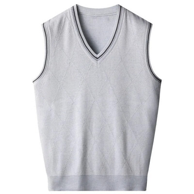 Μονόχρωμο γιλέκο μαύρα πλεκτά πουλόβερ για άντρες Γιλέκο ανδρικά ρούχα Απλό επαγγελματικό V λαιμόκοψη Αμάνικα πλεκτά Loose Fit Ugly