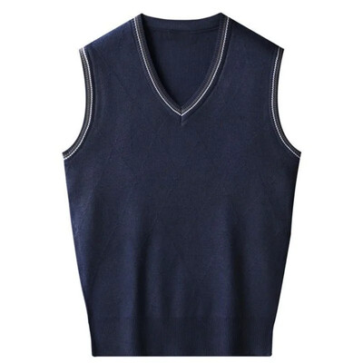 Μονόχρωμο γιλέκο μαύρα πλεκτά πουλόβερ για άντρες Γιλέκο ανδρικά ρούχα Απλό επαγγελματικό V λαιμόκοψη Αμάνικα πλεκτά Loose Fit Ugly