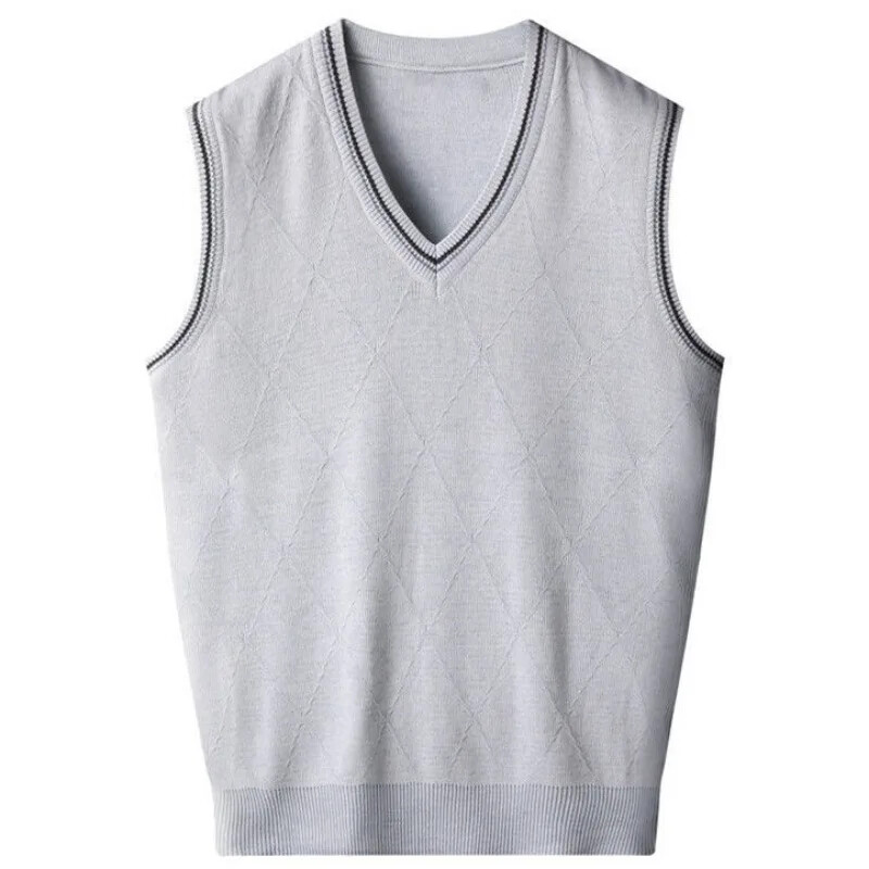 Μονόχρωμο γιλέκο μαύρα πλεκτά πουλόβερ για άντρες Γιλέκο ανδρικά ρούχα Απλό επαγγελματικό V λαιμόκοψη Αμάνικα πλεκτά Loose Fit Ugly