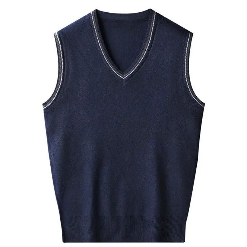 Μονόχρωμο γιλέκο μαύρα πλεκτά πουλόβερ για άντρες Γιλέκο ανδρικά ρούχα Απλό επαγγελματικό V λαιμόκοψη Αμάνικα πλεκτά Loose Fit Ugly