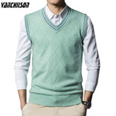 Vuneni pleteni prsluk bez rukava Džemperi, pulover s V izrezom za tinejdžere, mlade muškarce Basic Jesen Zima Jednozeleno Crveno 00054