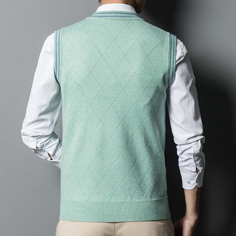 Vuneni pleteni prsluk bez rukava Džemperi, pulover s V izrezom za tinejdžere, mlade muškarce Basic Jesen Zima Jednozeleno Crveno 00054