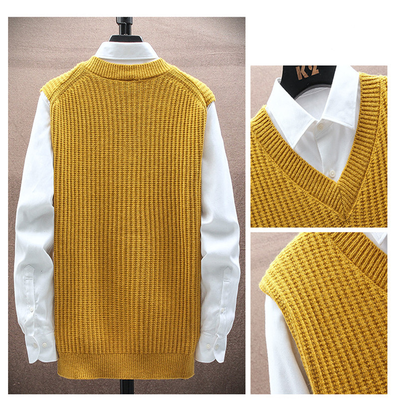Vestă pentru bărbați, ocazional de afaceri, pulover tricotat negru, solid, cu decolteu în V, îmbrăcăminte de golf, în aer liber, pulover tricotat de primăvară, din bumbac, pentru bărbați.