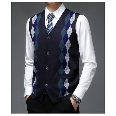 Muški novi debeli prsluk za jesen i zimu 2024., poslovni prsluk s V-izrezom, ležerni pleteni kardigan