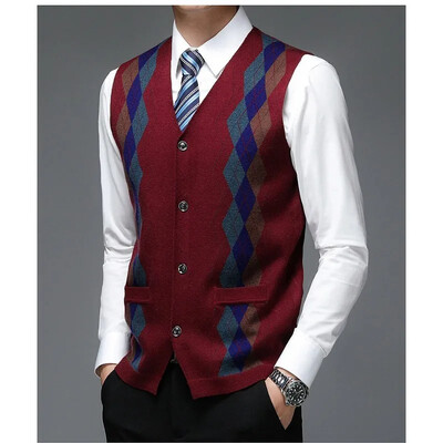 Muški novi debeli prsluk za jesen i zimu 2024., poslovni prsluk s V-izrezom, ležerni pleteni kardigan