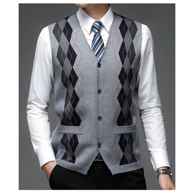 Muški novi debeli prsluk za jesen i zimu 2024., poslovni prsluk s V-izrezom, ležerni pleteni kardigan