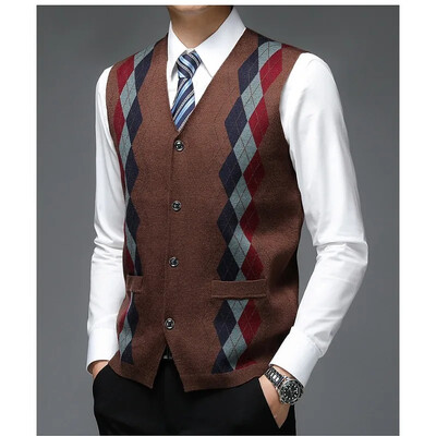 Muški novi debeli prsluk za jesen i zimu 2024., poslovni prsluk s V-izrezom, ležerni pleteni kardigan