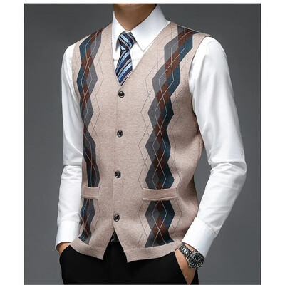 Muški novi debeli prsluk za jesen i zimu 2024., poslovni prsluk s V-izrezom, ležerni pleteni kardigan