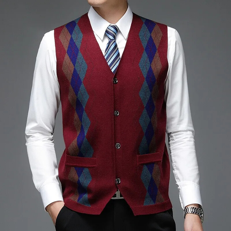 Muški novi debeli prsluk za jesen i zimu 2024., poslovni prsluk s V-izrezom, ležerni pleteni kardigan