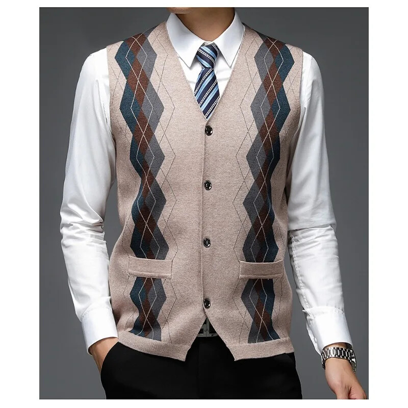 Muški novi debeli prsluk za jesen i zimu 2024., poslovni prsluk s V-izrezom, ležerni pleteni kardigan