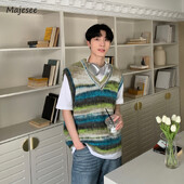 Pulover i prsluk Ležerni široki V-izrez Na pruge Proljeće Jesen Tie Dye Moda Retro Mekani Japanski stil Uniseks Dnevno pletenje Mladenački