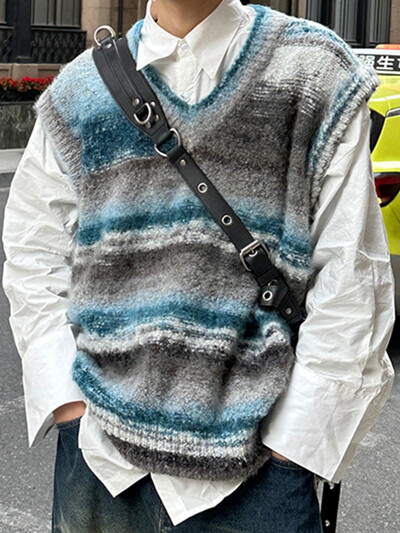 Pulover i prsluk Ležerni široki V-izrez Na pruge Proljeće Jesen Tie Dye Moda Retro Mekani Japanski stil Uniseks Dnevno pletenje Mladenački