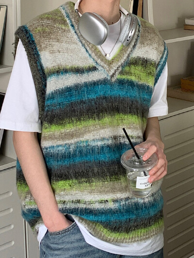 Pulover i prsluk Ležerni široki V-izrez Na pruge Proljeće Jesen Tie Dye Moda Retro Mekani Japanski stil Uniseks Dnevno pletenje Mladenački