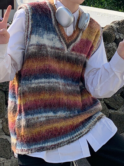 Pulover i prsluk Ležerni široki V-izrez Na pruge Proljeće Jesen Tie Dye Moda Retro Mekani Japanski stil Uniseks Dnevno pletenje Mladenački