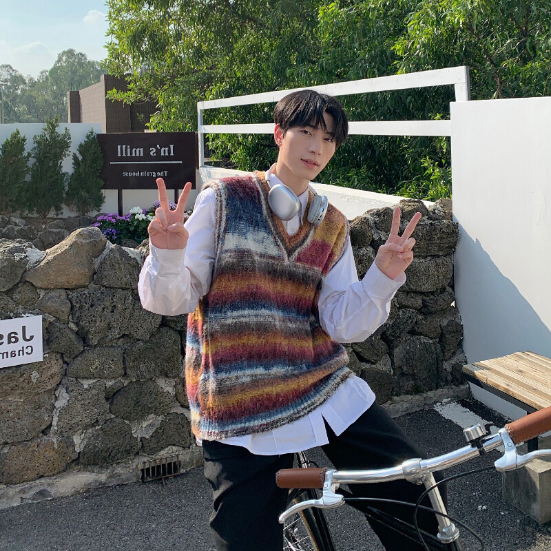 Pulover i prsluk Ležerni široki V-izrez Na pruge Proljeće Jesen Tie Dye Moda Retro Mekani Japanski stil Uniseks Dnevno pletenje Mladenački