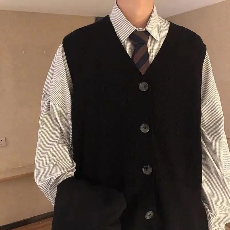 Muška odjeća Prsluk bez rukava Pleteni džemperi za muškarce Dugmad Kardigan s prorezom Crveni prsluk Velika pletiva velike veličine X Novo u topovima