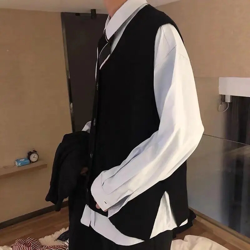 Muška odjeća Prsluk bez rukava Pleteni džemperi za muškarce Dugmad Kardigan s prorezom Crveni prsluk Velika pletiva velike veličine X Novo u topovima