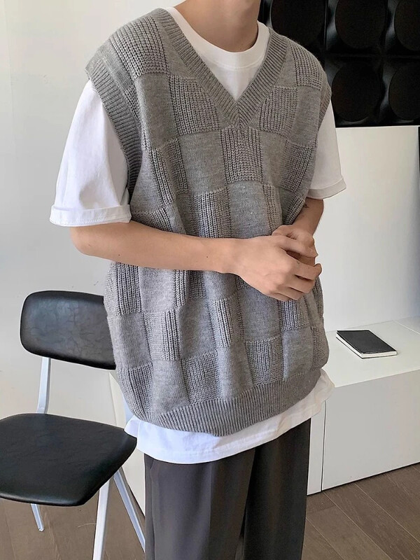 Varrukateta silmkoelised kampsunid meestele Must V-kaelusega vest meeste riided vest 100 puhas kašmiir XS villane jaapani harajuku mood