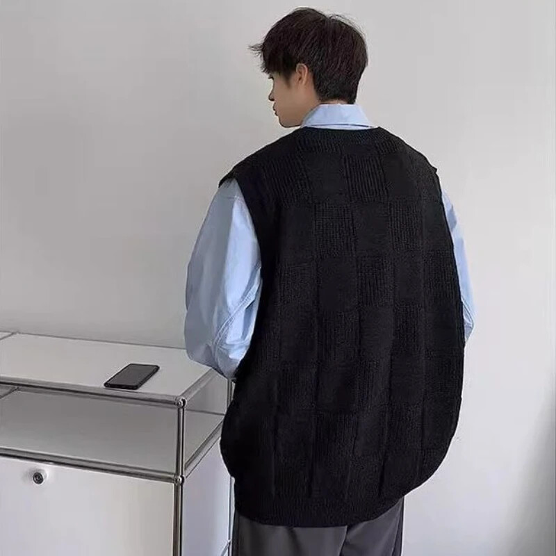 Varrukateta silmkoelised kampsunid meestele Must V-kaelusega vest meeste riided vest 100 puhas kašmiir XS villane jaapani harajuku mood