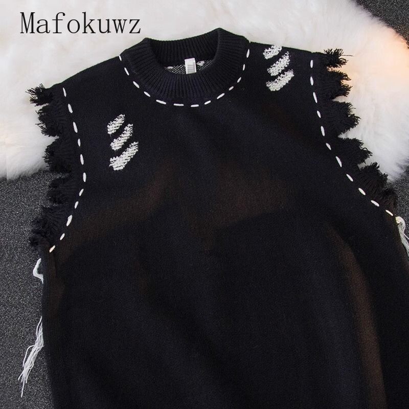 Američki stil Destroyed Raw Edge Vest pulover Muški High Street široki ležerni osobni veste bez rukava Muška odjeća