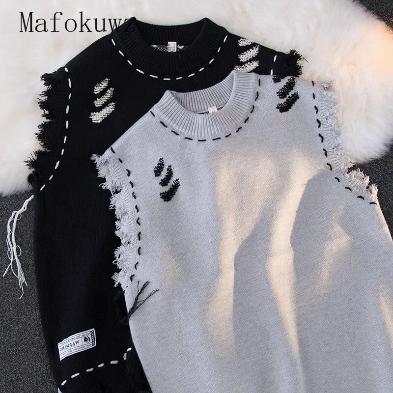 Američki stil Destroyed Raw Edge Vest pulover Muški High Street široki ležerni osobni veste bez rukava Muška odjeća