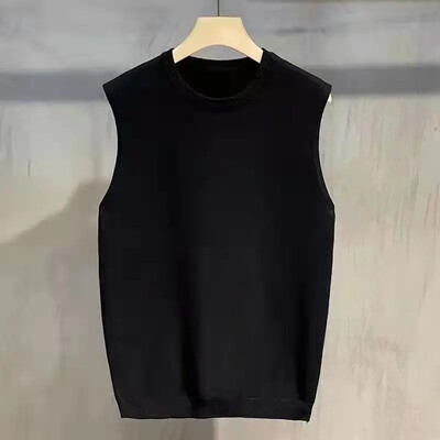 Guler rotund Haine neagră pentru bărbat de afaceri Vestă cu decolteu Crewgate Gilet fără mâneci Pulovere tricotate pentru bărbați Tricoturi vintage Y2k ieftine
