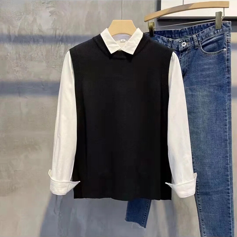 Okrugli ovratnik Crna poslovna muška odjeća Prsluk s okruglim izrezom bez rukava Pleteni džemperi za muškarce Y2k Vintage pletivo jeftino