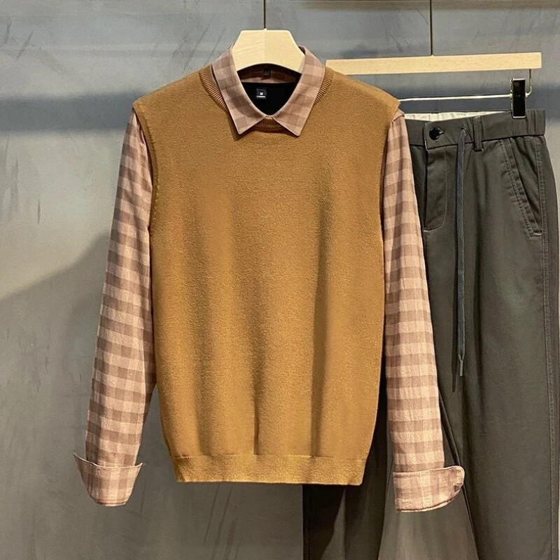 Okrugli ovratnik Crna poslovna muška odjeća Prsluk s okruglim izrezom bez rukava Pleteni džemperi za muškarce Y2k Vintage pletivo jeftino