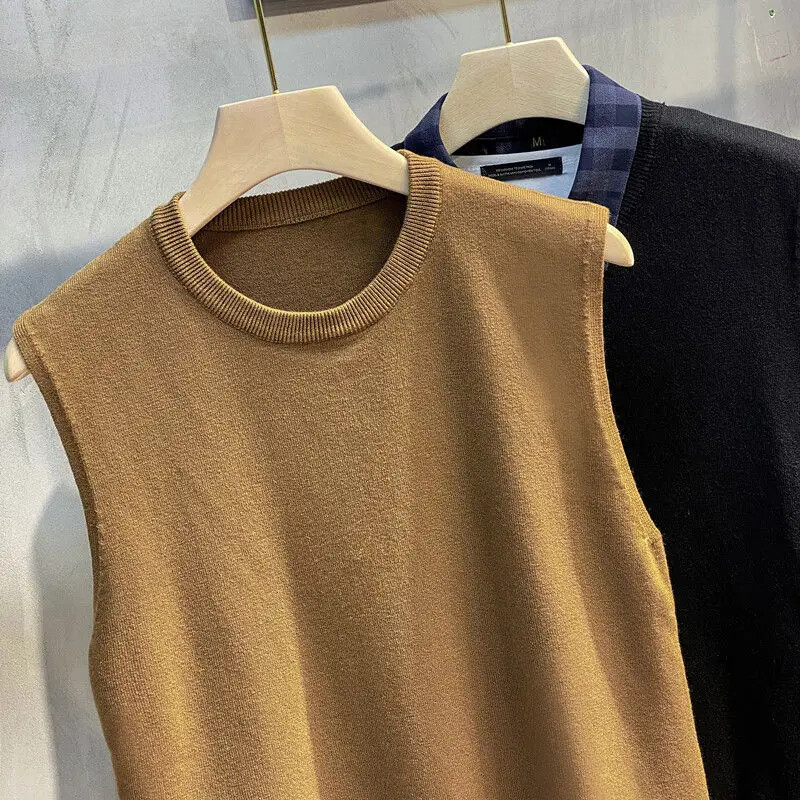 Okrugli ovratnik Crna poslovna muška odjeća Prsluk s okruglim izrezom bez rukava Pleteni džemperi za muškarce Y2k Vintage pletivo jeftino