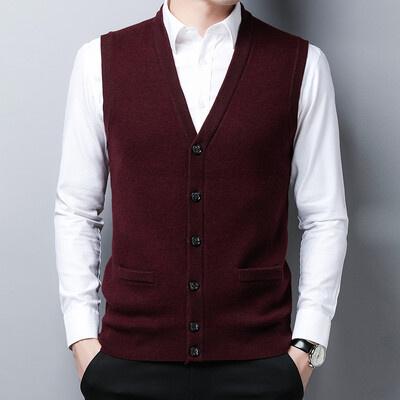 Muškarci 50% vuneni prsluk bez rukava, pleteni gumbi, osnovni pulover, debeli kardigan za jesen i zimu, muška poslovna moda, ležerna 00449