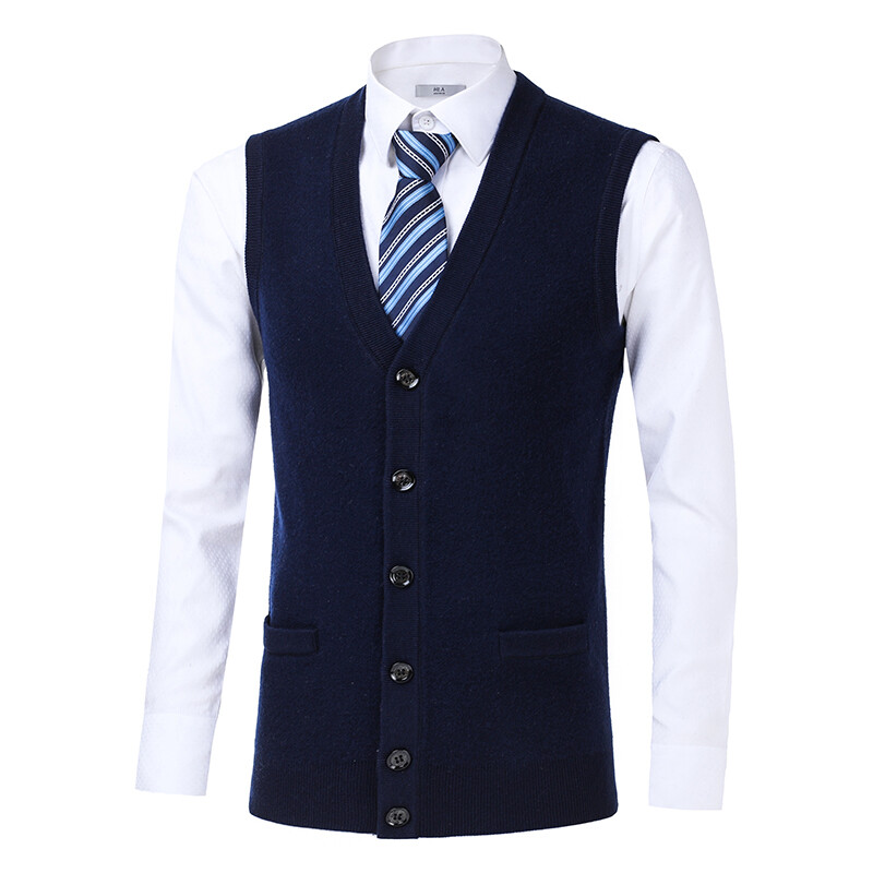 Muškarci 50% vuneni prsluk bez rukava, pleteni gumbi, osnovni pulover, debeli kardigan za jesen i zimu, muška poslovna moda, ležerna 00449