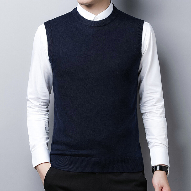 Muški uski pleteni vuneni vuneni pulover bez rukava, prsluk, pletena majica bez rukava, jednobojni ležerni muški pulover, prsluk