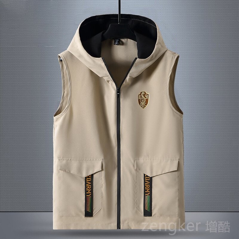 Ekstra veliki radni prsluk s kapuljačom, muški veliki široki široki prsluk s više džepova, proljetni i ljetni muški prsluk 11XL