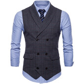 #4823 Άνοιξη 2023 Vintage Επίσημα Γιλέκα για Άντρες Λεπτό Κομψό Καρό Ανδρικό Γιλέκο Γιλέκο Διπλό Κοστούμια Γιλέκο Plus Size 4XL