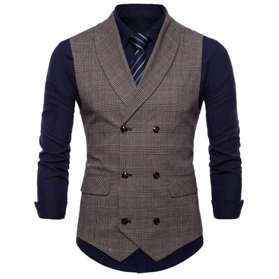 #4823 Άνοιξη 2023 Vintage Επίσημα Γιλέκα για Άντρες Λεπτό Κομψό Καρό Ανδρικό Γιλέκο Γιλέκο Διπλό Κοστούμια Γιλέκο Plus Size 4XL