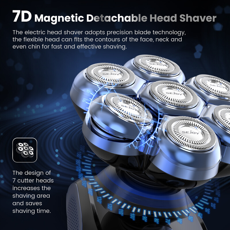 Sejoy 5 u 1 električni brijač za glavu za ćelave muškarce 7 oštrica plutajući brijač trimer za kosu USB punjivi LED zaslon brijači za bradu