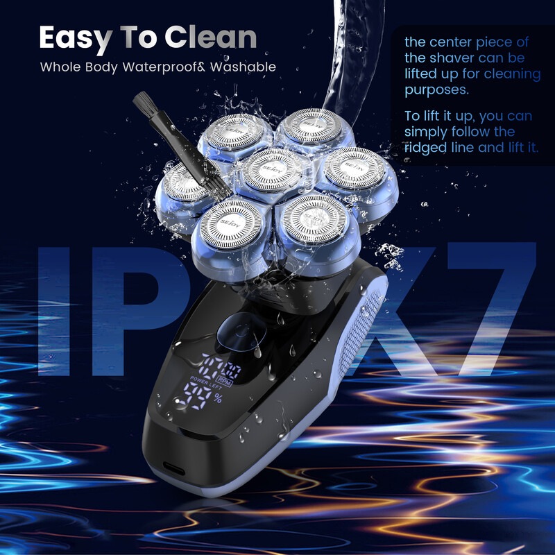 Sejoy 5 u 1 električni brijač za glavu za ćelave muškarce 7 oštrica plutajući brijač trimer za kosu USB punjivi LED zaslon brijači za bradu