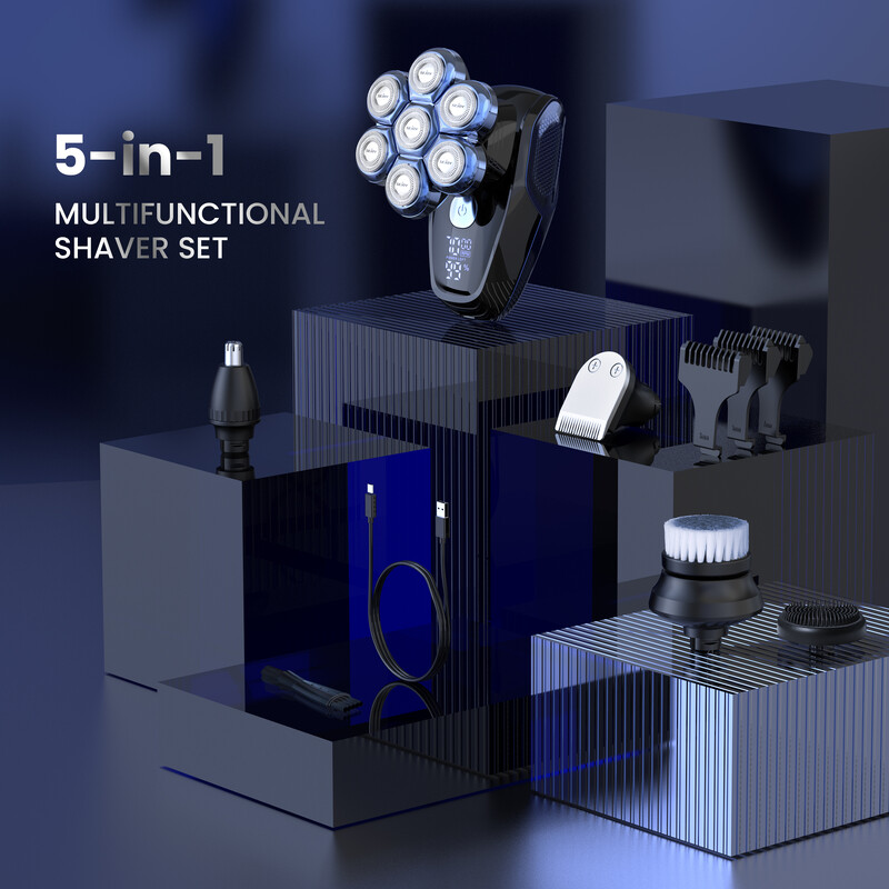 Sejoy 5 u 1 električni brijač za glavu za ćelave muškarce 7 oštrica plutajući brijač trimer za kosu USB punjivi LED zaslon brijači za bradu
