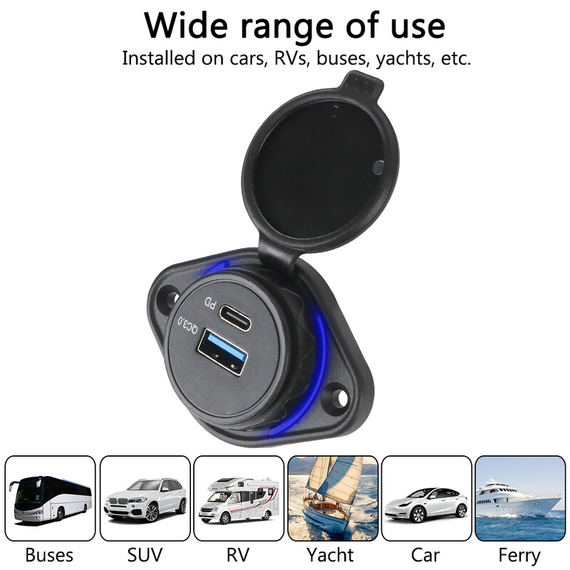 Lagani automobilski punjač Automobilski punjač 12-24V QC3.0+ PD Automobilski USB port punjač Fast Charge USB punjač USB punjač s kliznim poklopcem
