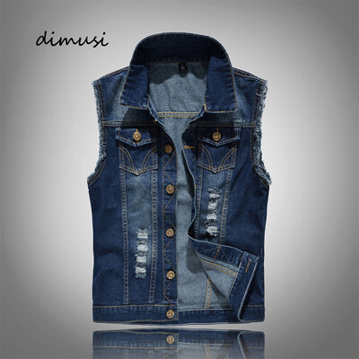 Veste de jeans din bumbac pentru bărbați de vară, veste de modă pentru bărbați, vestă retro cu găuri rupte, pentru bărbați, îmbrăcăminte de stradă punk, jachete fără mâneci hip hop.