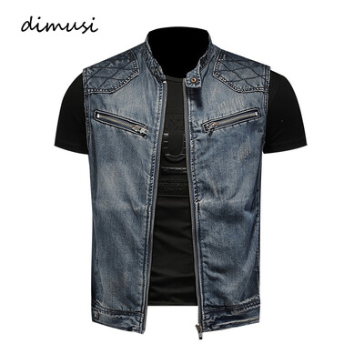 DIMUSI Meeste Denimvestid Vintage Moodisain Retor Varrukateta jakid Meeste Tänavarõivad Ripped Hole Punk Jean Vestid Riided