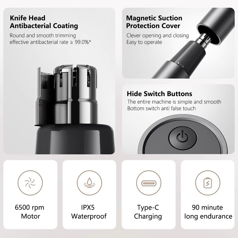 2024 NOVI XIAOMI Mijia električni trimer za dlake u nosu prijenosni trimer za nos i uši dlačice za obrve za muškarce punjivi bezbolni aparat za šišanje